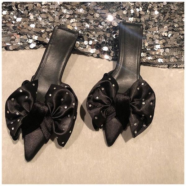 women mules slippers satin bowtie female elegant pointed toe low heel ladies sandal slip on flip flop shoes, Black
women mules slippers satin bowtie female elegant pointed toe low heel ladies sandal slip on flip flop shoes, Black