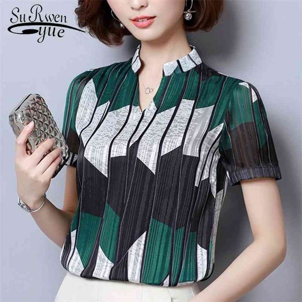 fashion woman blouses short sleeve summer print striped chiffon blouse shirt plus size womens and blouses 2065 50 210323, White
fashion woman blouses short sleeve summer print striped chiffon blouse shirt plus size womens and blouses 2065 50 210323, White