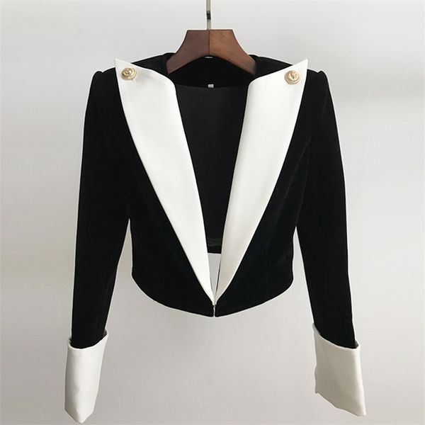 high street est stylish designer jacket women's lion buttons color block patchwork velvet short blazer 211006, White;black
high street est stylish designer jacket women's lion buttons color block patchwork velvet short blazer 211006, White;black