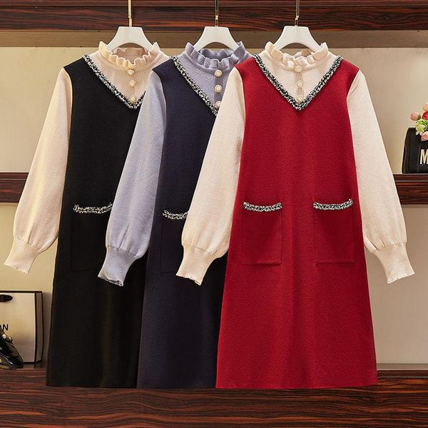 women's wool & blends color contrast knitting fake two large size dress fat mm show thin cover belly autumn and winter temperament vers, Black
women's wool & blends color contrast knitting fake two large size dress fat mm show thin cover belly autumn and winter temperament vers, Black