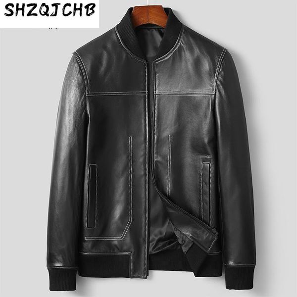 men's leather & faux shzq slim korean jacket thin layer sheep skin baseball collar ke qiuchao, Black
men's leather & faux shzq slim korean jacket thin layer sheep skin baseball collar ke qiuchao, Black
