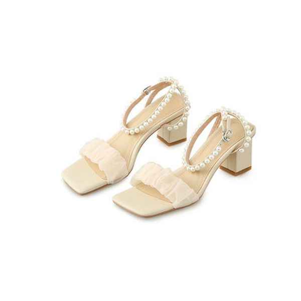 sandals summer fashion mesh women shoes thick heel white with pearl decoration buckle strap roman women's high heels, Black
sandals summer fashion mesh women shoes thick heel white with pearl decoration buckle strap roman women's high heels, Black