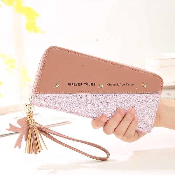 wallets women's wallet long zip fastener gold powder female student korean style stitching contrast tassel wild rivet mobile phone bag, Red;black
wallets women's wallet long zip fastener gold powder female student korean style stitching contrast tassel wild rivet mobile phone bag, Red;black