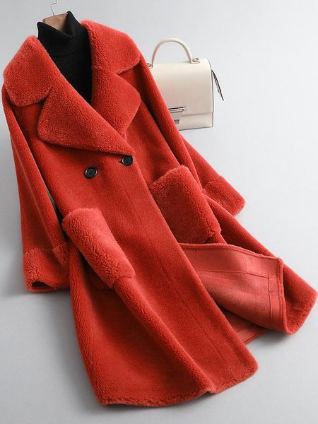women's fur & faux 2021 granular sheep shear coat integrated australian lamb hair long cashmere women, Black
women's fur & faux 2021 granular sheep shear coat integrated australian lamb hair long cashmere women, Black
