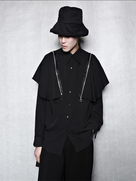 men's casual shirts long sleeve shirt spring and autumn personality zipper double layer stitching removable cape large size, White;black
men's casual shirts long sleeve shirt spring and autumn personality zipper double layer stitching removable cape large size, White;black