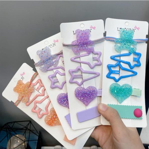 hair accessories 5pcs lovely kids bobby pin hollow out star bear hairpin clips for girls, Slivery;white