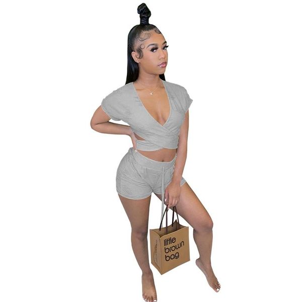 women's tracksuits frayed two piece set short sleeve hollow crop lace up biker shorts summer tracksuit women club matching sets, Gray
women's tracksuits frayed two piece set short sleeve hollow crop lace up biker shorts summer tracksuit women club matching sets, Gray