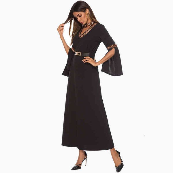 casual dresses straight women's split trumpet sleeve leopard neckline with belt 7032#, Black;gray
casual dresses straight women's split trumpet sleeve leopard neckline with belt 7032#, Black;gray