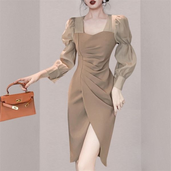 korean fashion elegant women square collar puff sleeve bodycon vintage slim split sheath dresses vestidos 210519, Black;gray
korean fashion elegant women square collar puff sleeve bodycon vintage slim split sheath dresses vestidos 210519, Black;gray