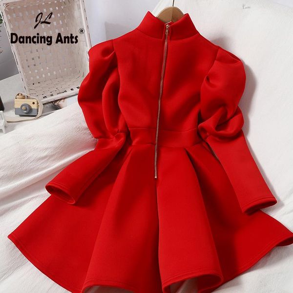 autumn woman puff sleeve knee-length ball gown high waist stand collar dress zippers fashion vintage korean solid women dresses casual, Black;gray
autumn woman puff sleeve knee-length ball gown high waist stand collar dress zippers fashion vintage korean solid women dresses casual, Black;gray