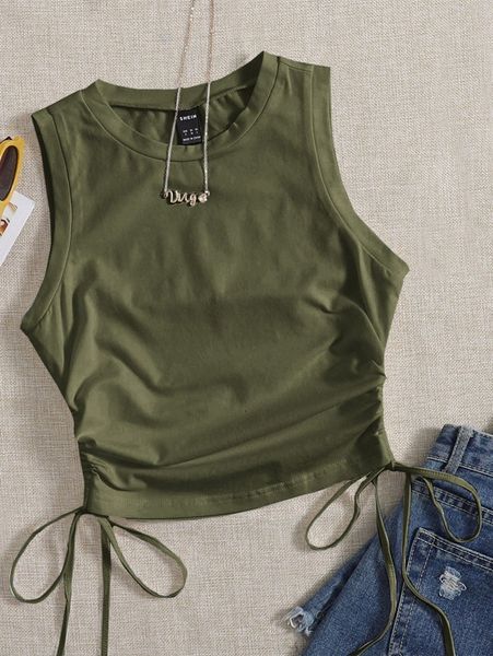 drawstring ruched side crop tank a4qq#, White
