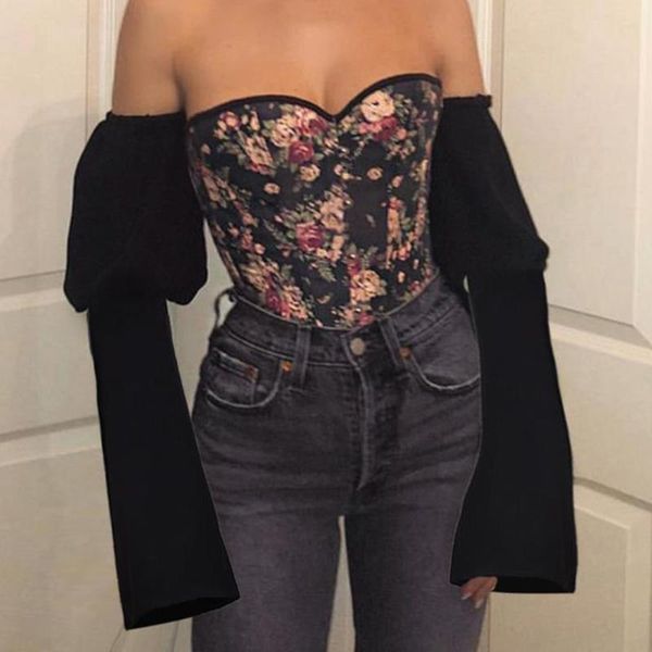 women's blouses & shirts vintage strapless women floral corset summer lady long sleeve tunic punk club lace-up bandage tube, White
women's blouses & shirts vintage strapless women floral corset summer lady long sleeve tunic punk club lace-up bandage tube, White