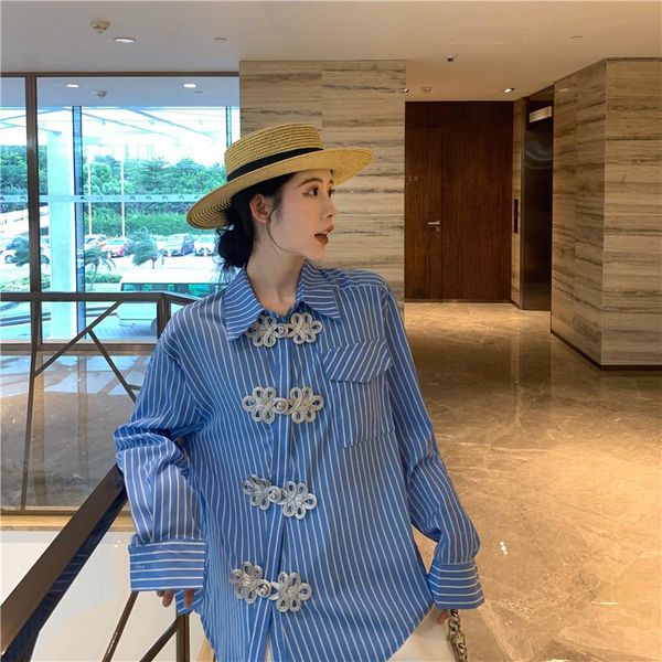 women's blouses & shirts korean fashion clothing striped turn-down collar pockets womens and vintage style button blusas mujer de moda, White
women's blouses & shirts korean fashion clothing striped turn-down collar pockets womens and vintage style button blusas mujer de moda, White