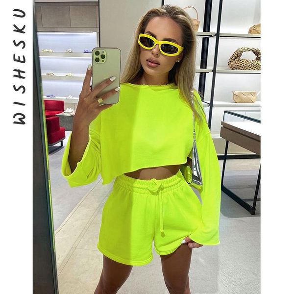 women's tracksuits neon green two piece shorts set women long sleeve loose pullovers crop high waist casual sportswear, Gray
women's tracksuits neon green two piece shorts set women long sleeve loose pullovers crop high waist casual sportswear, Gray
