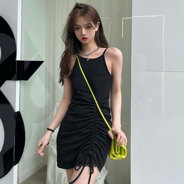 party dresses summer drawstring black all-match slip bodycon casual korean dress gothic harajuku goth young girl 2021, White;black 
party dresses summer drawstring black all-match slip bodycon casual korean dress gothic harajuku goth young girl 2021, White;black