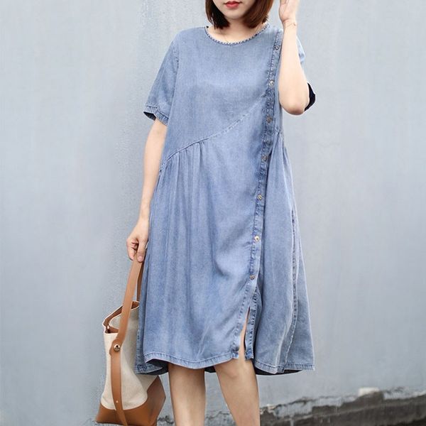 johnature loose leisure patchwork o-neck pocket single breasted denim slit dress summer solid color women fashion dress 210521, Black;gray
johnature loose leisure patchwork o-neck pocket single breasted denim slit dress summer solid color women fashion dress 210521, Black;gray