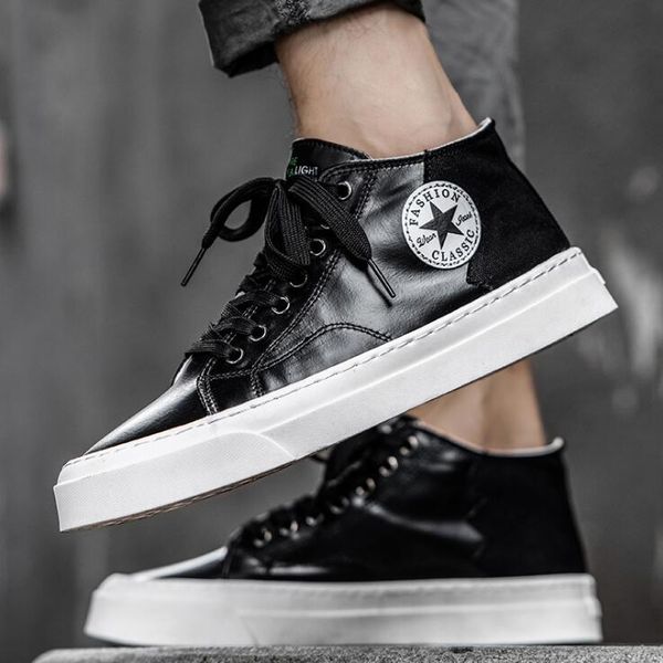2021 Men Tide Leather Canvas Casual Shoes Man Spring Autumn New Street Fashion Lace-up Sneakers Man High Tops Flat Shoes, Black
2021 Men Tide Leather Canvas Casual Shoes Man Spring Autumn New Street Fashion Lace-up Sneakers Man High Tops Flat Shoes, Black