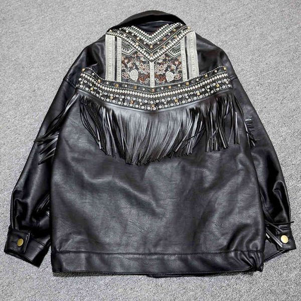 women's jackets spring autumn women black pu faux leather fashion tassel rivet embroidery biker coats female casual loose outwear, Black;brown
women's jackets spring autumn women black pu faux leather fashion tassel rivet embroidery biker coats female casual loose outwear, Black;brown