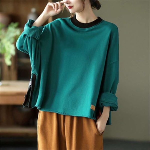 autumn color contrast cotton sweater women's knitted literature and art thin loose round neck long sleeve pullover top, Black
autumn color contrast cotton sweater women's knitted literature and art thin loose round neck long sleeve pullover top, Black