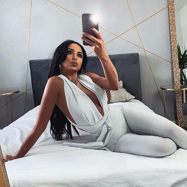 women's jumpsuits & rompers shiny deep v neck backless bandage womens sleeveless club bodycon jumpsuit solid bling silver, Black;white
women's jumpsuits & rompers shiny deep v neck backless bandage womens sleeveless club bodycon jumpsuit solid bling silver, Black;white