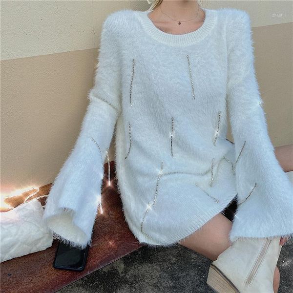 women's sweaters autumn and winter tassel rhinestone decoration sweater trumpet sleeve temperament loose-knit hippocampus wool top, White;black
women's sweaters autumn and winter tassel rhinestone decoration sweater trumpet sleeve temperament loose-knit hippocampus wool top, White;black