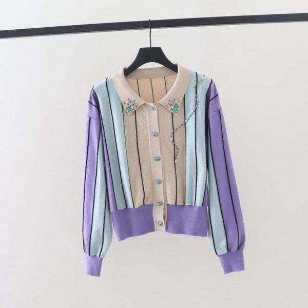 women's knits & tees design luxury sweater 2021 fall winter women long sleeve lapel collar fashion stripes beaded loose knit cardigan c, White
women's knits & tees design luxury sweater 2021 fall winter women long sleeve lapel collar fashion stripes beaded loose knit cardigan c, White
