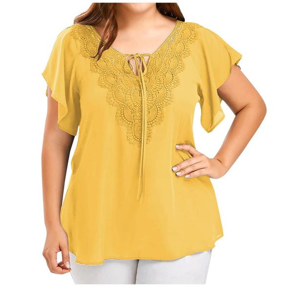 women's t-shirt solid color lace stitching t-shirts lacing fashion oversized v-neck casual short sleeve ropa mujer, White
women's t-shirt solid color lace stitching t-shirts lacing fashion oversized v-neck casual short sleeve ropa mujer, White