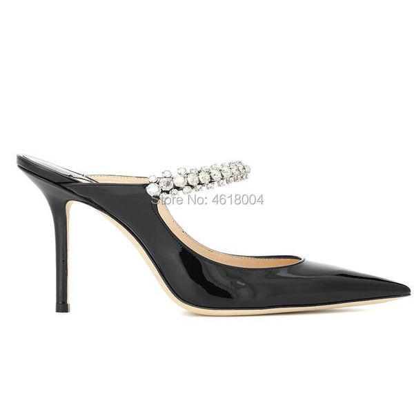celebrity crystal strap high mules patent leather sandals pointed toe slingbacks party heels shoes women, Black
celebrity crystal strap high mules patent leather sandals pointed toe slingbacks party heels shoes women, Black