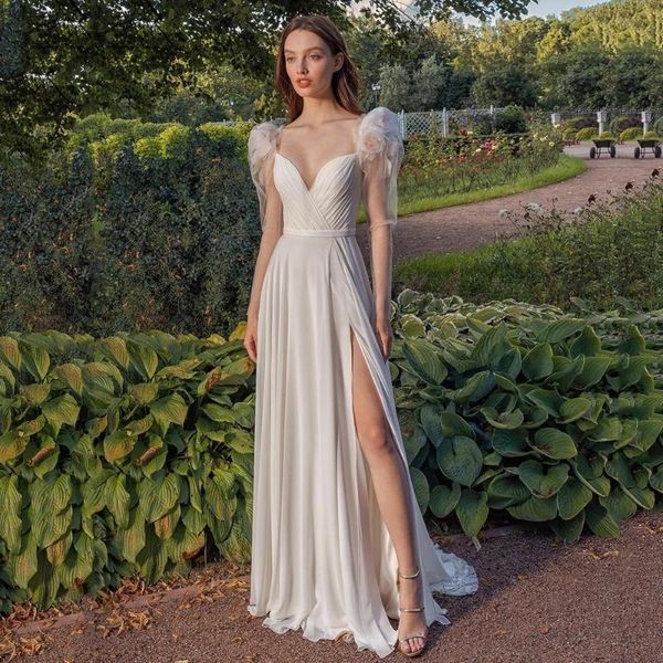 other wedding dresses herburnl simple sweetheart high slit puffy flowers sleeves ivory tulle beach bridal gowns fashion for women, White
other wedding dresses herburnl simple sweetheart high slit puffy flowers sleeves ivory tulle beach bridal gowns fashion for women, White