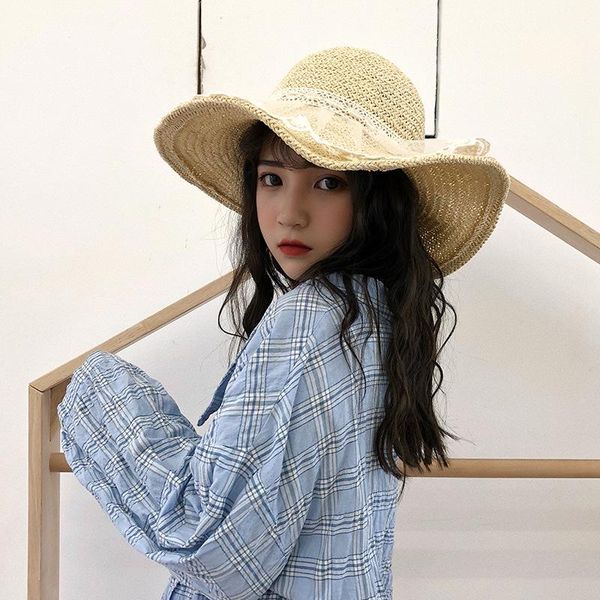 women lace sun hats for wide brim straw beach side cap floppy female hat solid fringe summer gorros, Blue;gray
women lace sun hats for wide brim straw beach side cap floppy female hat solid fringe summer gorros, Blue;gray
