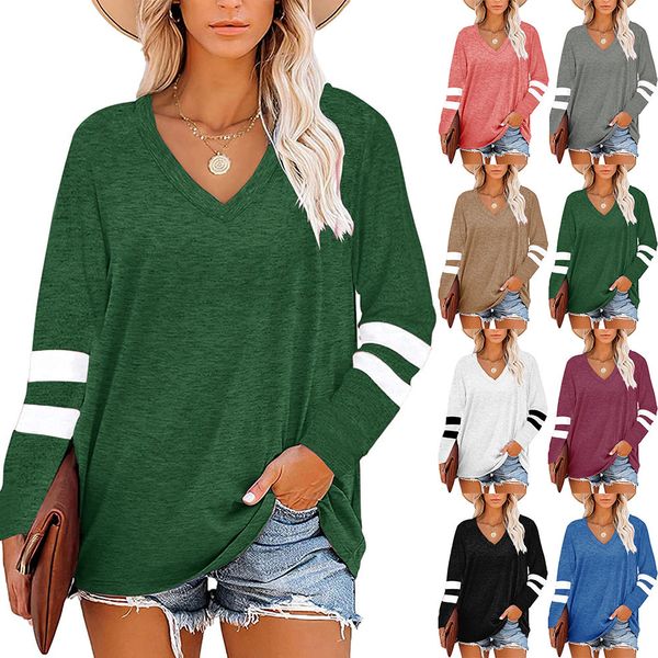 aw2021 v-neck long sleeve splicing t-shirt women's wear, White