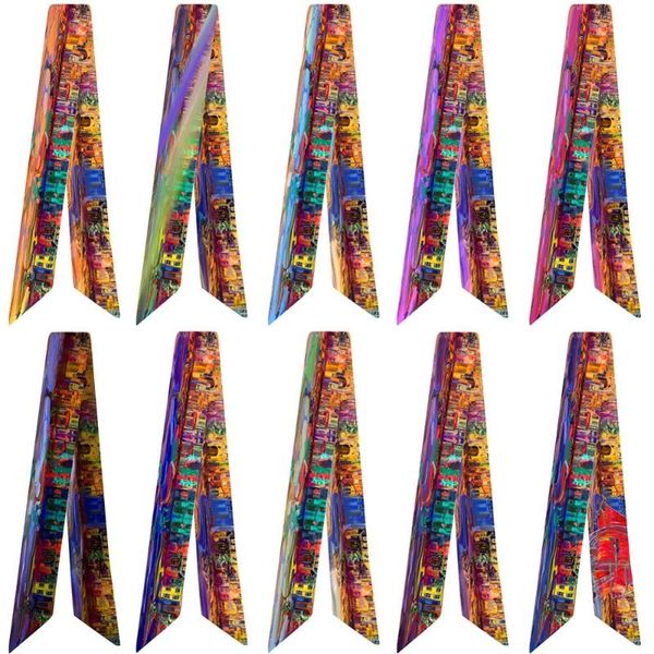 scarves women elegant silk scarf oil painting seaside town print variety bag handle tie wrap small, Blue;gray
scarves women elegant silk scarf oil painting seaside town print variety bag handle tie wrap small, Blue;gray