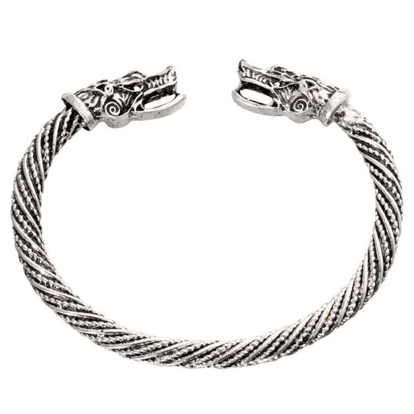 link, chain vintage dragon head mouth open nordic viking bangle antique twisted pattern carved wristband jewelry, Black
link, chain vintage dragon head mouth open nordic viking bangle antique twisted pattern carved wristband jewelry, Black