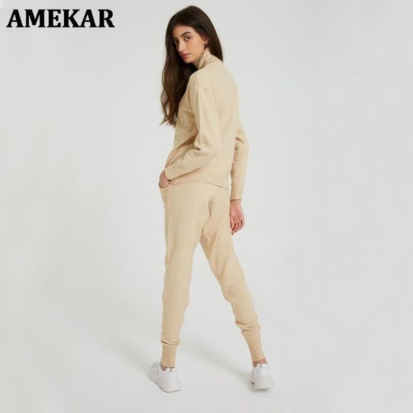 women's sweater suits and sets turtleneck full sleeve knitted +pockets long trousers 2pcs winter costume two piece pants, White
women's sweater suits and sets turtleneck full sleeve knitted +pockets long trousers 2pcs winter costume two piece pants, White