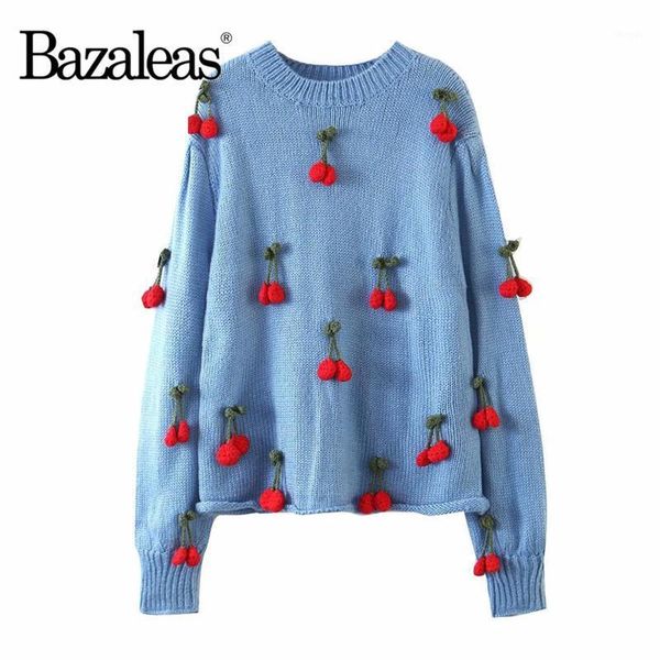 bazaleas chic knitted pullover vintage cherry appliques women's sweater cute blue pull femme clothes sweaters, White;black
bazaleas chic knitted pullover vintage cherry appliques women's sweater cute blue pull femme clothes sweaters, White;black