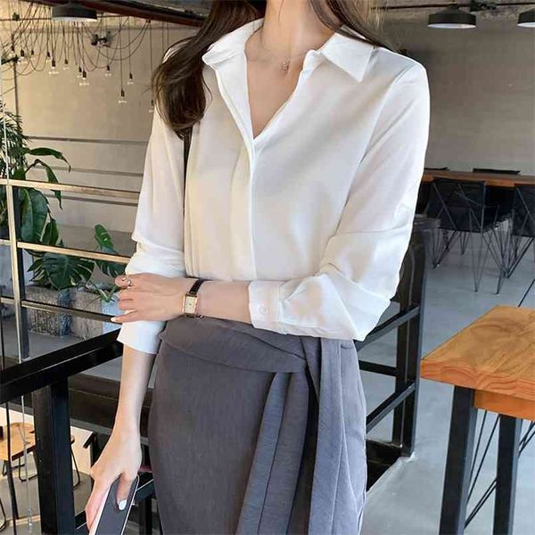 women spring autumn office lady blouse long sleeve button turn-down collar chiffon shirts woman clothes femme 210507, White
women spring autumn office lady blouse long sleeve button turn-down collar chiffon shirts woman clothes femme 210507, White