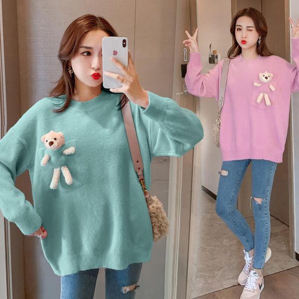 women's sweaters arrival 2021 autumn winter women warm sweater cute bear doll lazy style loose knitted pullover, White;black 
women's sweaters arrival 2021 autumn winter women warm sweater cute bear doll lazy style loose knitted pullover, White;black