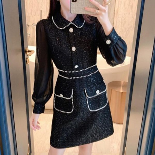casual dresses winter retro black wool dress 2021 runway women voile long sleeve beading tweed splicing elegant vestidos, Black;gray
casual dresses winter retro black wool dress 2021 runway women voile long sleeve beading tweed splicing elegant vestidos, Black;gray