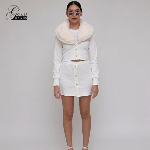two piece dress gold hands 2 outfits for women 2021 autumn white skirt set elegant faux fur collar button cropped jacket and suits
two piece dress gold hands 2 outfits for women 2021 autumn white skirt set elegant faux fur collar button cropped jacket and suits