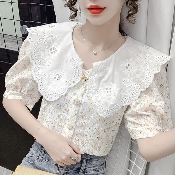 women's blouses & shirts blusa feminina chiffon flowers summer2021 korean short-sleeved embroidered shirt ladies floral woman 366i, White
women's blouses & shirts blusa feminina chiffon flowers summer2021 korean short-sleeved embroidered shirt ladies floral woman 366i, White
