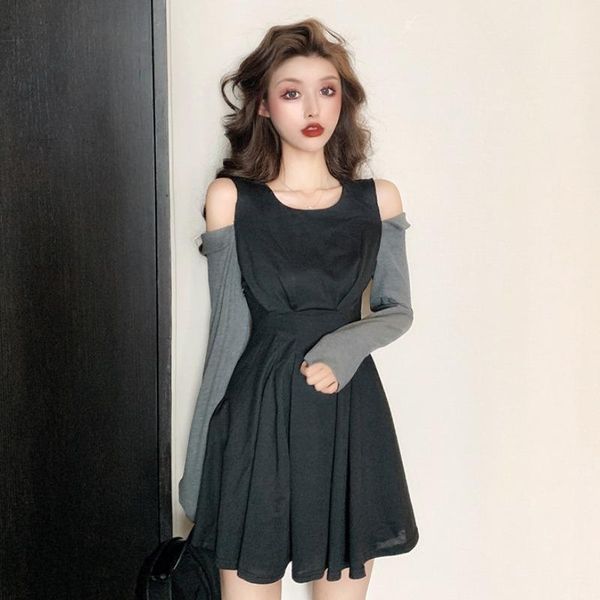 casual dresses color block for women 2021 early autumn products korean version round neck strapless slim tunic temperament dress, Black;gray
casual dresses color block for women 2021 early autumn products korean version round neck strapless slim tunic temperament dress, Black;gray