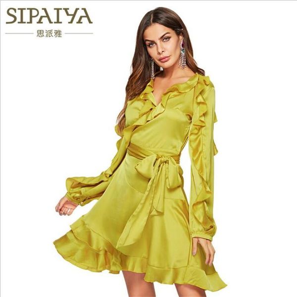 casual dresses sipaiya elegant women bow waist tie up sashes lantern butterfly full sleeve irregular ruffles v neck slim lady dress, Black;gray
casual dresses sipaiya elegant women bow waist tie up sashes lantern butterfly full sleeve irregular ruffles v neck slim lady dress, Black;gray