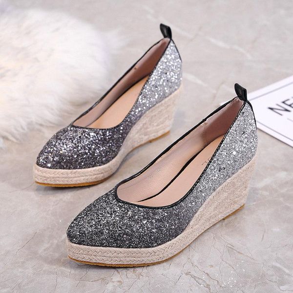 high heel wedge women shoes slope shallow mouth banquet 2021 sequined platform elegant heels female dress, Black
high heel wedge women shoes slope shallow mouth banquet 2021 sequined platform elegant heels female dress, Black