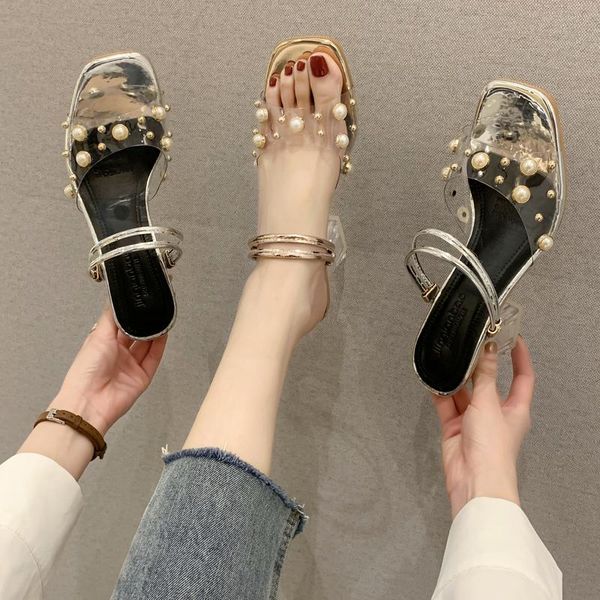 med shoes woman 2021 female slippers glitter slides square heel string bead fashion transparent heeled mules jelly bloc, Black
med shoes woman 2021 female slippers glitter slides square heel string bead fashion transparent heeled mules jelly bloc, Black