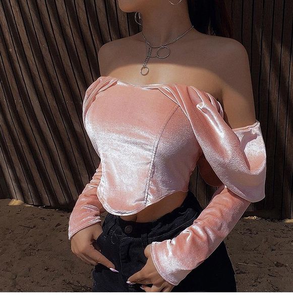 women's t-shirt elegant velvet off shoulder crop t-shirts women long puff sleeve slash neck slim fit party fashion clothing, White
women's t-shirt elegant velvet off shoulder crop t-shirts women long puff sleeve slash neck slim fit party fashion clothing, White