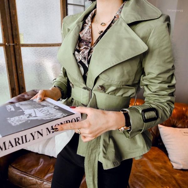 women's jackets 2021 korean fashio spring women green coat fashion turn down collar belt casual slim long sleeve overcoat, Black;brown
women's jackets 2021 korean fashio spring women green coat fashion turn down collar belt casual slim long sleeve overcoat, Black;brown