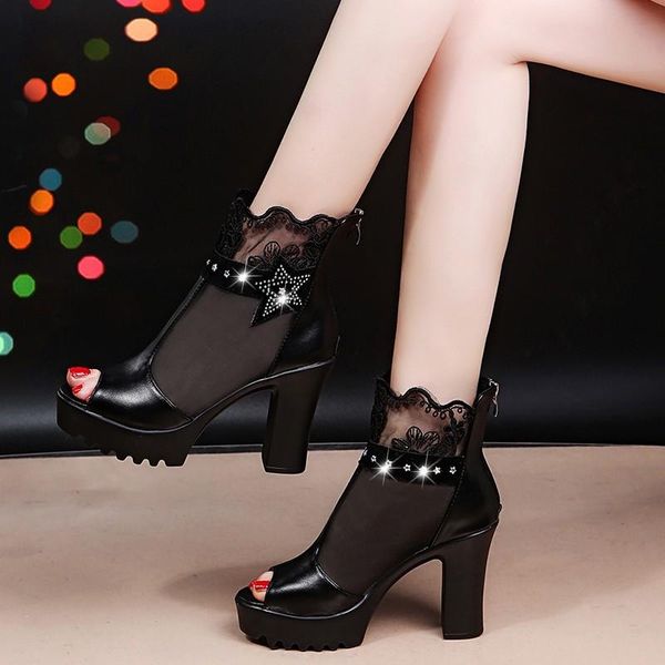 sandals fashion women's shoes fish mouth summer thick-heeled mesh black high heels thick-soled
sandals fashion women's shoes fish mouth summer thick-heeled mesh black high heels thick-soled