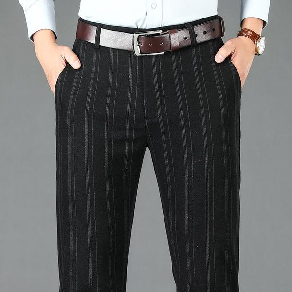 men's pants 2021 winter slim striped casual business fashion brushed fabric stretch comfort trousers male brand clothes, Black
men's pants 2021 winter slim striped casual business fashion brushed fabric stretch comfort trousers male brand clothes, Black