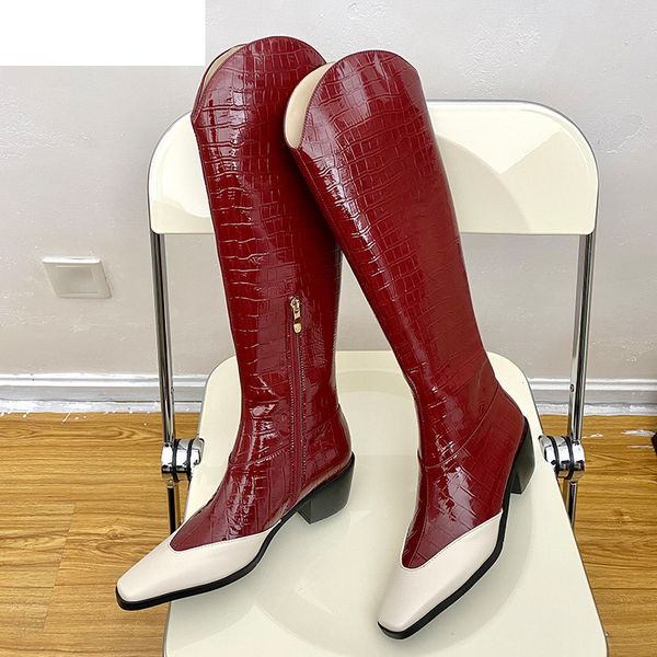 boots runway square toe mixed colors knee-high women stone pattern leather chunky high heel shoes western cowboy long booties mxm9, Black
boots runway square toe mixed colors knee-high women stone pattern leather chunky high heel shoes western cowboy long booties mxm9, Black