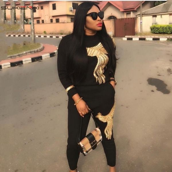 fashion spring high elastic sequined beading office lady women set o neck long sleeve full pants two piece sets tracksuit women's trac, Gray
fashion spring high elastic sequined beading office lady women set o neck long sleeve full pants two piece sets tracksuit women's trac, Gray